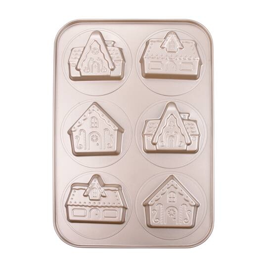 Gold 6-Cavity Gingerbread House Christmas Cake Pan by Celebrate It®